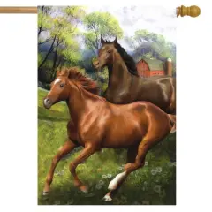 Galloping Horses Summer House Flag Outdoors Wildlife 28" x 40" Briarwood Lane