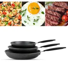 Granitestone 3 Pack Nonstick Fry Pan Set with Rubber Grib Handle - 8'' 10'' and 12''