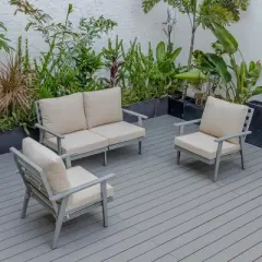 Leisuremod Walbrooke Modern 3 Piece Patio Set with Grey Aluminum Frame