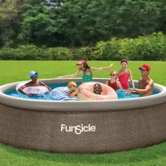 Funsicle 14' x 36" QuickSet Round Inflatable Ring Top Outdoor Above Ground Swimming Pool Set with Pump and Cartridge Filter, Brown Triple Basketweave