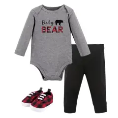 Little Treasure Baby Boy Cotton Bodysuit, Pant and Shoe 3pc Set, Baby Bear