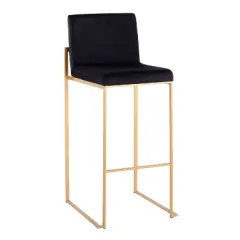 Set of 2 Fuji High Back Stainless Steel/Velvet Barstools with Gold Legs - LumiSource