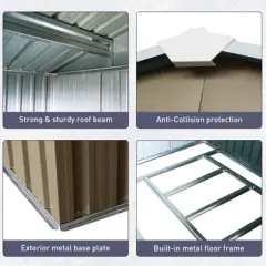 HANPURE 8ft x 6ft Outdoor Metal Storage Shed with Window Grey