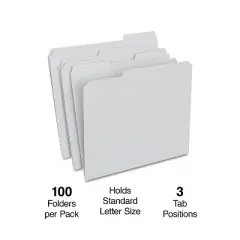 HITOUCH BUSINESS SERVICES Reinforced File Folder 1/3 Cut Letter Size Gray 100/Box TR508895/508895