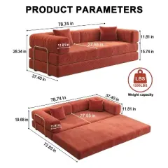 Dolonm 78.8 "Foldable Combination Sofa,Compression Boneless Sofa,Floor Sofa Mattress,Corduroy Fabric,Suitable for Living Room and Bedroom, Orange