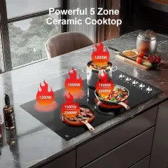 36 Inch cooktop,8900 W 5 Stoves,Double power control Burner,Hot Surface Indicator,Waste heat alarm,Knob control,Scratch-resistant vitro ceramic glass