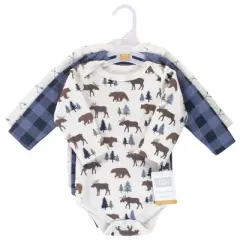 Hudson Baby Infant Boy Quilted Long-Sleeve Cotton Bodysuits 3pk, Moose Bear
