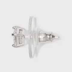 Cubic Zirconia and Sterling Silver Round and Square Stud Earring Set 3pc - A New Day&trade; Silver/Clear