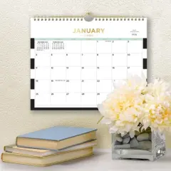 Blue Sky Day Designer Monthly Wall Calendar 11"x8.75" Black Rugby Stripe