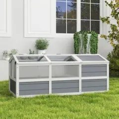 PawHut Tortoise Habitat Bottomless Design, Wooden Tortoise House Outdoor with Doors, PC Sun Panel Windows, for Small Animals, Rabbits, Light Gray