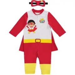 RYAN'S WORLD Red Titan Zip Up Costume Coverall Cape and Mask 3 Piece Set Little Kid to Big Kid 