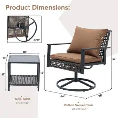 Ainfox 3 Pieces Patio Wicker Chairs Swivel Rocker Chair
