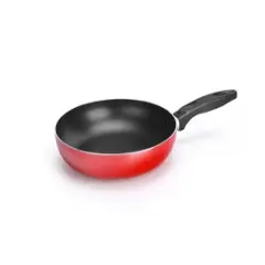 NutriChef Red Medium Fry Pan, 10-Inch Kitchen Cookware, Black Coating Inside, Heat Resistant Lacquer Outside (Red)