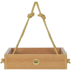 Bird Choice Small Modern Farmhouse Hanging Platform Tray Bird Feeder 2.5" Natural Teak Brown