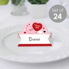 Big Dot of Happiness Conversation Hearts - Valentine&rsquo;s Day Party Tent Buffet Card - Table Setting Name Place Cards - Set of 24