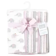 Hudson Baby Infant Girl Cotton Flannel Burp Cloths Bundle, Lilac Elephants, One Size