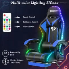 Hoffree Comfort Massage Racing Gaming Chair Ergonomic Office PC Chair with Footrest & RGB Light