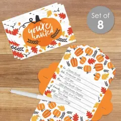 Big Dot of Happiness Fall Pumpkin - Fill-In Cards - Halloween or Thanksgiving Party Fold and Send Invitations - Set of 8