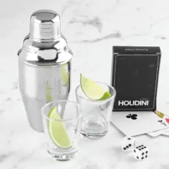 Houdini 5pc Game Night Bar Set: Stainless Steel & Glass, Dishwasher-Safe, Cocktail Shakers, 8oz Capacity