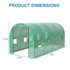 GustoWave Greenhouses for Outdoors, 15&rsquo;x6.5&rsquo;x6.5&rsquo; Walk-In Tunnel Greenhouse with 8 Windows, Galvanized Steel Frame & PE Cover