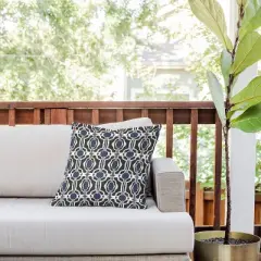 18"x18" Deny Designs Mirimo Boke Outdoor Throw Pillow Black/Indigo: Abstract Design, Polyester, Square Shape