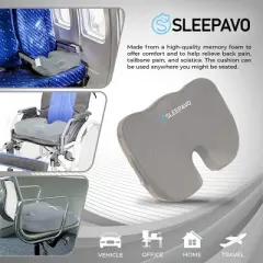 Sleepavo Gray Memory Foam Seat Cushion for Office Chair - Pillow for Sciatica, Coccyx, Back, Tailbone and Lower Back Pain Relief - Lumbar Support