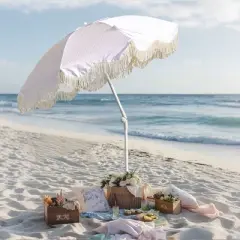 LAGarden Ocean 6 Ft Beach Umbrella with 8 Ribs Sand Anchor Push Button Tilt with Heavier Tassle Carry Bag Outdoor Beach Pool Party