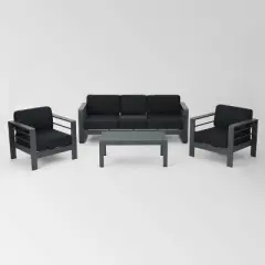 Cape Coral 4pc Aluminum Sofa Chat Set - Gray/Dark Gray - Christopher Knight Home: Outdoor Seating with Coffee Table