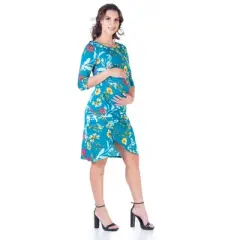 Floral Elbow Sleeve Knee Length Masternity Dress