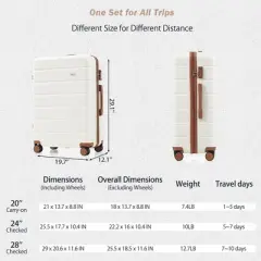 Premium ABS Travel Luggage Set , 3-Piece TSA Lock Suitcase Ensemble with 20, 24, and 28 Inch Sizes with 360&deg; Spinner Wheels, White