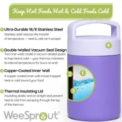 WeeSprout Insulated Stainless Steel Lunch Thermos, for Hot & Cold Foods, 12 oz Food Jar for Kids