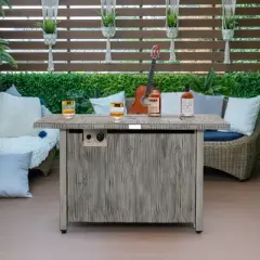 Tangkula 43&rsquo;&rsquo; Propane Fire Pit Table 50,000 BTU Outdoor Propane Gas Fire Table w/ Wood Grain Tabletop Hideaway Tank Storage