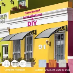 Yescom 2Pcs 40"x40" Door Window Awning Whole One-piece Polycarbonate UV30+ Outdoor Rain Snow Protection White Board White Board & Black Bracket