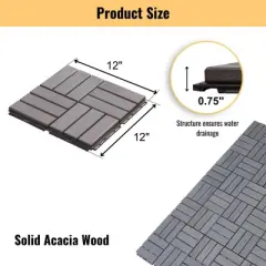 APRILSOUL 30 PCS Interlocking Deck Tiles Checker Pattern, 12" x 12" Square Light Gray Acacia Hardwood Outdoor Flooring