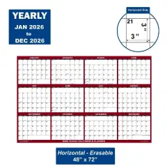 SwiftGlimpse 48"x72" 2026 Wall Calendar Maroon