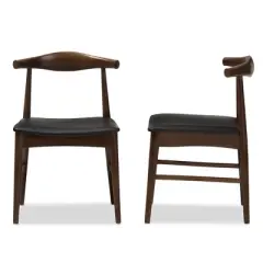 Set of 2 Winton Mid Century Modern Walnut Wood Dining Chairs Black, Brown - Baxton Studio