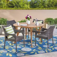 Christopher Knight Home Jerzie Outdoor Acacia Wood and Wicker 5 Piece Dining Set