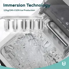 EUHOMY Ice Maker Countertop, Portable Bullet Ice Machine with Self Cleaning, 26.5 Lbs/24H, 2 Size of Bullet-Shaped Ice, Black/Gray