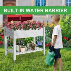 INFURNIC Planters, Tall Raised Garden Bed Outdoor with Wheels and Storage Shelf, Portable Planter Box for Patio Balcony Backyard, Gray, 48"*24"*33"