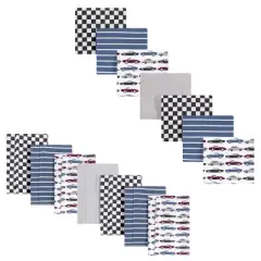 Hudson Baby Infant Boy Cotton Flannel Burp Cloths and Receiving Blankets, 14-Piece, Vintage Cars, One Size