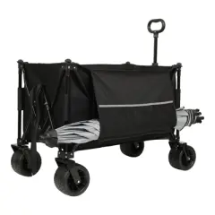 DSVIMOY Collapsible Foldable Extended Wagon with Canopy, Beach Wheels & Drink Holders and Side Pocket, Black, 37.4"*23.03"*42.52"