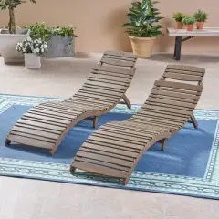Christopher Knight Home Lisbon Outdoor Acacia Wood Folding Armless Chaise Lounge (Set of 2)