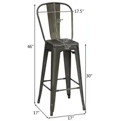 Costway Set of 4 High Back Metal Stool 30'' Seat Bar Height Industrial Bar Stools GunBlack