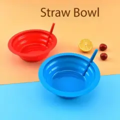 Maison 4 Pack Plastic Cereal Bowls with Straws For Kids BPA Free DishWasher & Microwave Safe