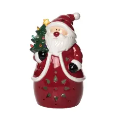 Transpac 9.5 in Red Ceramic Light Up Santa Tree Christmas Decorative Object