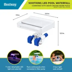 Bestway 58619E Flowclear Soothing 7 Mode Multi Colored LED Relaxing Waterfall Cascade Above Ground Swimming Pool Attachment, White