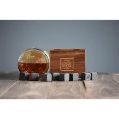 LORD'S ROCKS Whiskey Stones &ndash; 9 Unique Granite Ice Stones, Wood Box, and Velvet Pouch