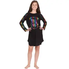 Harry Potter Girls Hogwarts Rainbow Hologram Raglan Nightgown Pajama Black