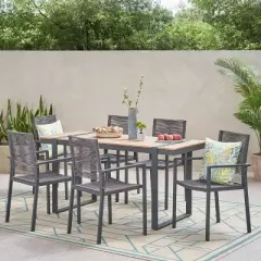 Harding 7pc Outdoor Aluminum Dining Set - Natural/Gray/Dark Gray - Christopher Knight Home