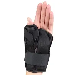 OTC Wrist-Thumb Splint, 6-Inch Petite or Youth Size, Lightweight Breathable, Black, Left